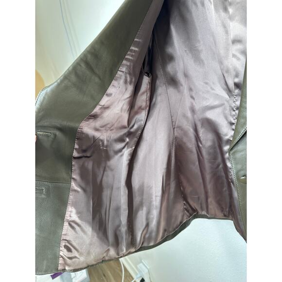 Faux Leather Green Brown Collared Front Button Blazer Jacket XL - Picture 7 of 16